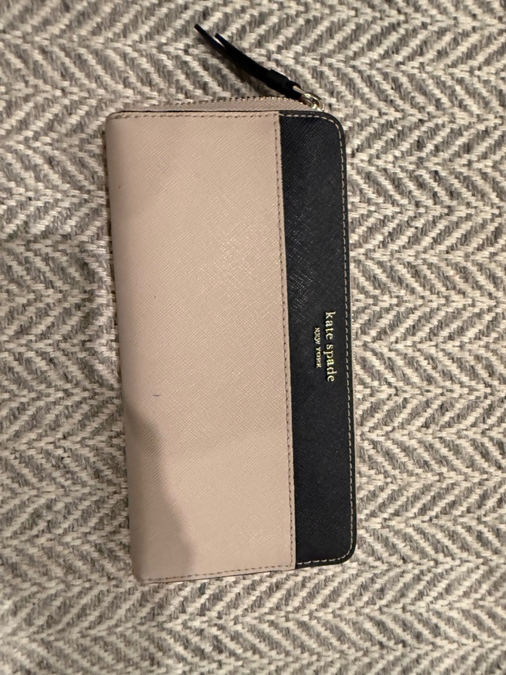 Kate Spade Black and Beige Zip Around Wallet